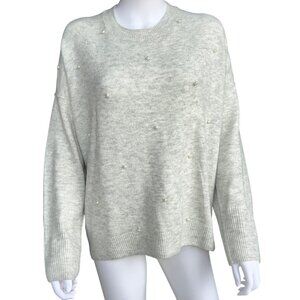 CeCe Light Gray Pearl Embellished Sweater Acrylic Blend Crewneck Womens Size XL